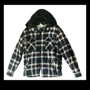 American Rag Checkered Hooded Jacket - Black and White